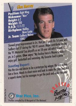 1991 Star Pics #64 Glen Murray Back