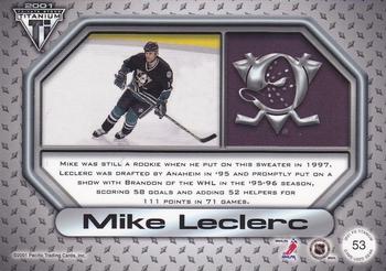 2000-01 Pacific Private Stock Titanium - Game-Used Gear #53 Mike Leclerc Back
