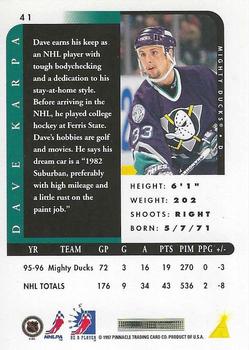1996-97 Pinnacle Be a Player - Autographs #41 Dave Karpa Back