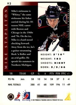 1996-97 Pinnacle Be a Player - Autographs #92 Mike Stapleton Back