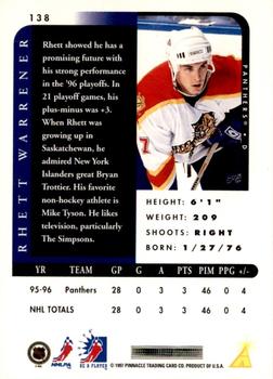 1996-97 Pinnacle Be a Player - Autographs #138 Rhett Warrener Back
