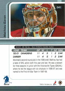 2001-02 Be a Player Signature Series - Toronto Spring Expo #41 Mathieu Garon Back