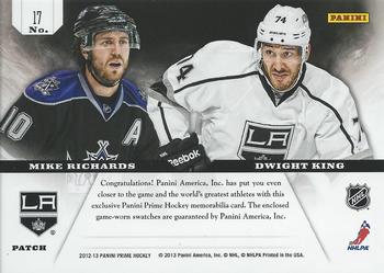 2012-13 Panini Prime - Prime Duals Patch #17 Mike Richards / Dwight King Back