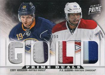 2012-13 Panini Prime - Prime Duals Prime #13 Cody Hodgson / P.K. Subban Front