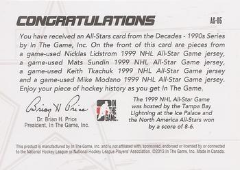 2013-14 In The Game Decades 1990s - All Stars Quad Jerseys Silver #AS-05 Nicklas Lidstrom / Mats Sundin / Keith Tkachuk / Mike Modano Back