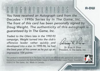 2013-14 In The Game Decades 1990s - Autographs #A-DW Doug Weight Back
