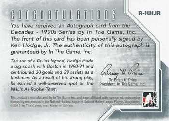 2013-14 In The Game Decades 1990s - Autographs #A-KHJR Ken Hodge Back