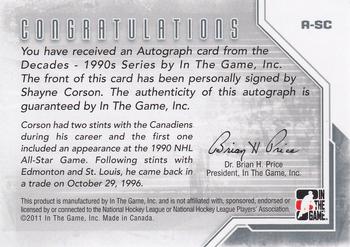 2013-14 In The Game Decades 1990s - Autographs #A-SC Shayne Corson Back