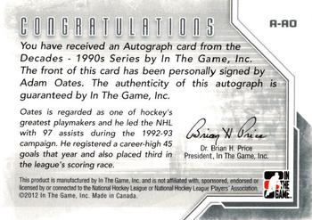 2013-14 In The Game Decades 1990s - Autographs #A-AO Adam Oates Back
