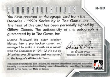 2013-14 In The Game Decades 1990s - Autographs #A-GD Gilbert Dionne Back