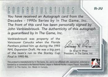 2013-14 In The Game Decades 1990s - Autographs #A-JV John Vanbiesbrouck Back