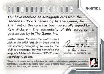 2013-14 In The Game Decades 1990s - Autographs #A-KMCL Kyle McLaren Back