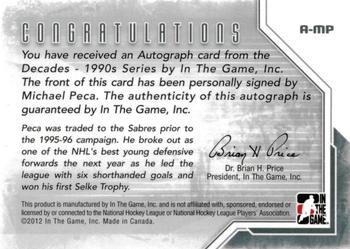 2013-14 In The Game Decades 1990s - Autographs #A-MP Michael Peca Back