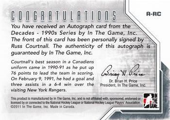 2013-14 In The Game Decades 1990s - Autographs #A-RC Russ Courtnall Back