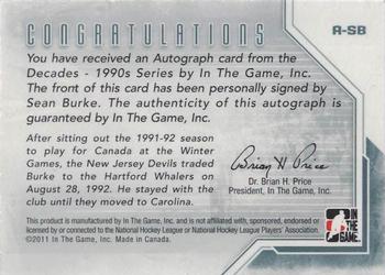 2013-14 In The Game Decades 1990s - Autographs #A-SB Sean Burke Back