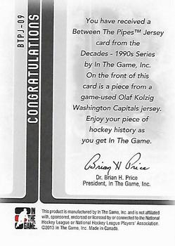 2013-14 In The Game Decades 1990s - Between the Pipes Jersey Silver #BTPJ-09 Olaf Kolzig Back