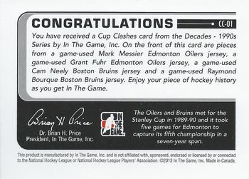 2013-14 In The Game Decades 1990s - Cup Clashes Silver Quad #CC-01 Mark Messier  / Grant Fuhr / Cam Neely / Raymond Bourque Back