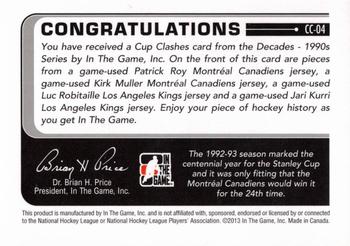 2013-14 In The Game Decades 1990s - Cup Clashes Silver Quad #CC-04 Patrick Roy  / Kirk Muller / Luc Robitaille / Jari Kurri Back