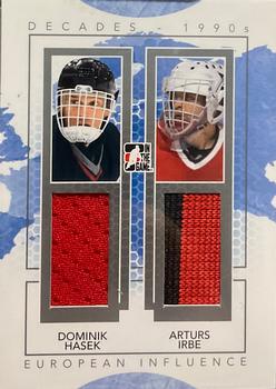 2013-14 In The Game Decades 1990s - European Influence Dual Jerseys Silver #EI-02 Dominik Hasek / Arturs Irbe Front