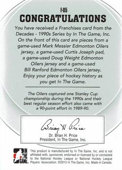 2013-14 In The Game Decades 1990s - Franchises Quad Jerseys Gold #F-05 Mark Messier / Curtis Joseph / Doug Weight / Bill Ranford Back
