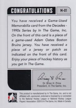 2013-14 In The Game Decades 1990s - Game Used Jerseys Black #M-01 Adam Oates Back