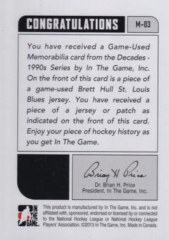 2013-14 In The Game Decades 1990s - Game Used Jerseys Black #M-03 Brett Hull Back