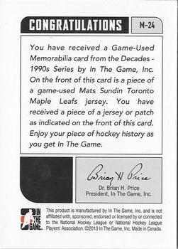 2013-14 In The Game Decades 1990s - Game Used Jerseys Black #M-24 Mats Sundin Back