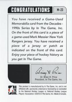 2013-14 In The Game Decades 1990s - Game Used Jerseys Black #M-23 Mark Messier Back