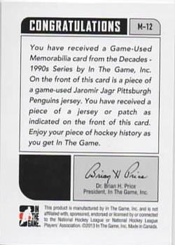 2013-14 In The Game Decades 1990s - Game Used Jerseys Silver #M-12 Jaromir Jagr Back