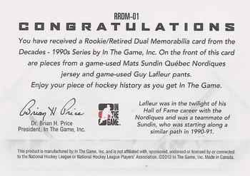 2013-14 In The Game Decades 1990s - Rookie and Retired Dual Jerseys Black #RRDM-01 Mats Sundin / Guy Lafleur Back