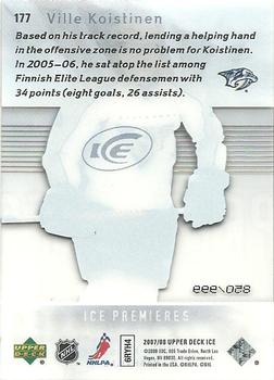 2007-08 Upper Deck Ice #177 Ville Koistinen Back