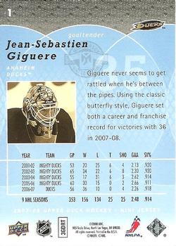 2007-08 Upper Deck Mini Jersey #1 Jean-Sebastien Giguere Back