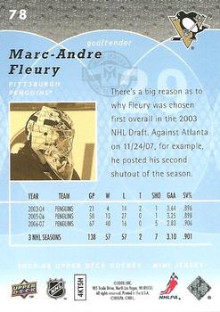 2007-08 Upper Deck Mini Jersey #78 Marc-Andre Fleury Back
