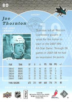 2007-08 Upper Deck Mini Jersey #80 Joe Thornton Back