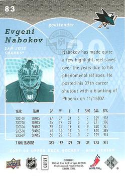 2007-08 Upper Deck Mini Jersey #83 Evgeni Nabokov Back
