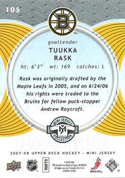 2007-08 Tuukka Rask Boston Bruins Game Worn Jersey – Rookie