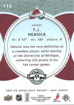2007-08 Upper Deck Mini Jersey #113 T.J. Hensick Back