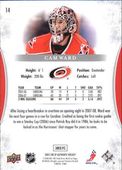 2007-08 SP Authentic #14 Cam Ward Back