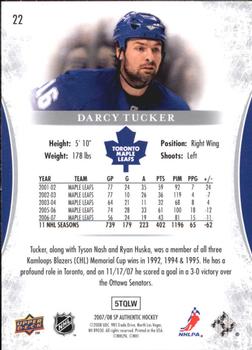 2007-08 SP Authentic #22 Darcy Tucker Back