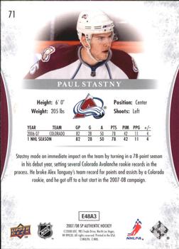 2007-08 SP Authentic #71 Paul Stastny Back