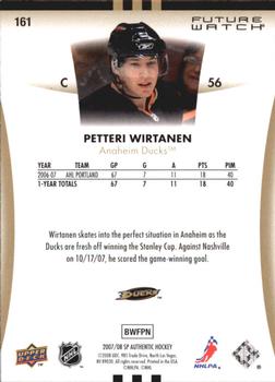 2007-08 SP Authentic #161 Petteri Wirtanen Back