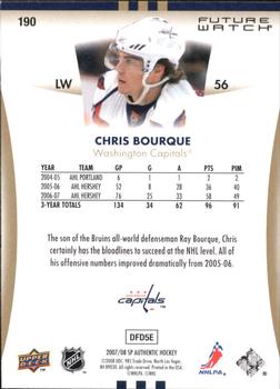 2007-08 SP Authentic #190 Chris Bourque Back