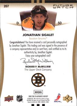 2007-08 SP Authentic #207 Jonathan Sigalet Back