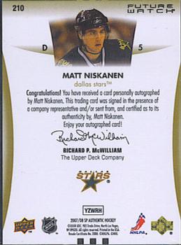 2007-08 SP Authentic #210 Matt Niskanen Back