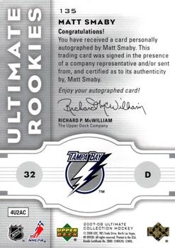 2007-08 Upper Deck Ultimate Collection #135 Matt Smaby Back