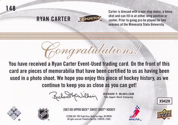 2007-08 Upper Deck Sweet Shot #148 Ryan Carter Back