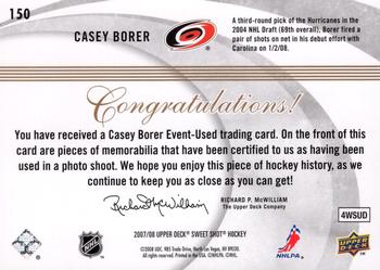 2007-08 Upper Deck Sweet Shot #150 Casey Borer Back
