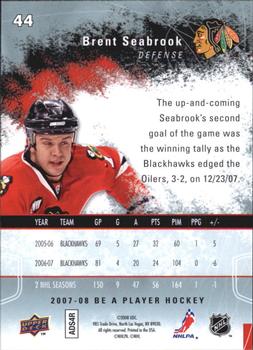 2007-08 Upper Deck Be a Player #44 Brent Seabrook Back