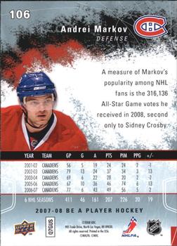 2007-08 Upper Deck Be a Player #106 Andrei Markov Back