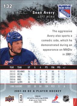 2007-08 Upper Deck Be a Player #132 Sean Avery Back